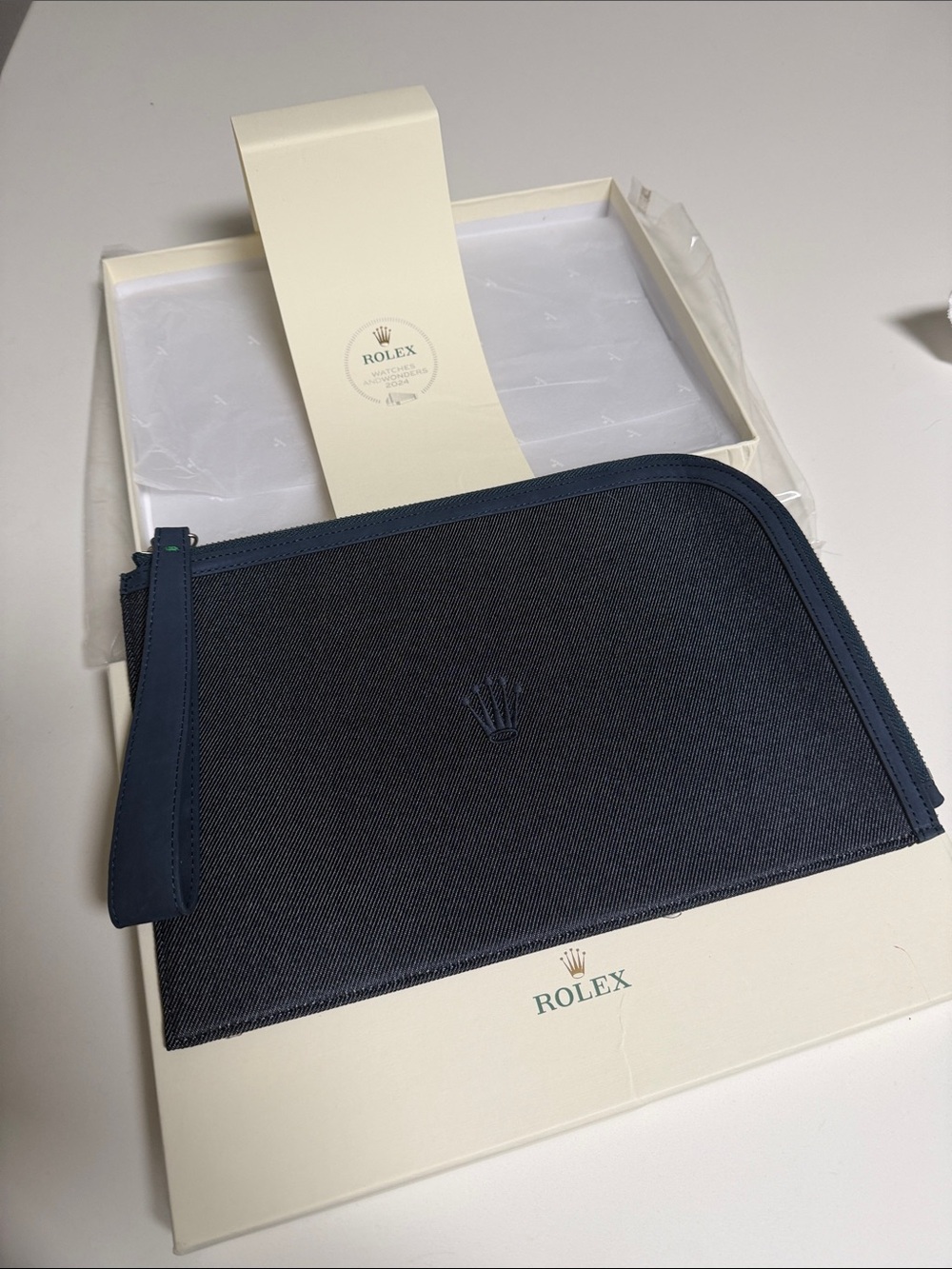 Rolex Dark Blue Zip Pouch with Embossed Crown